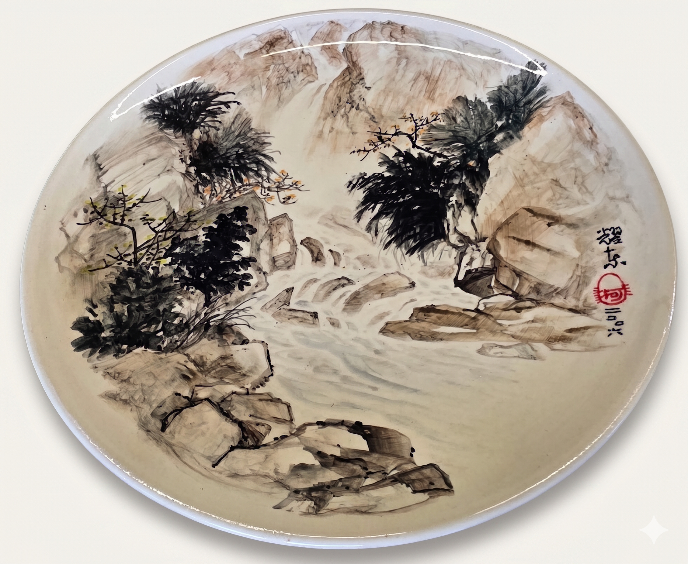 萬壑飛流山水大圓盤